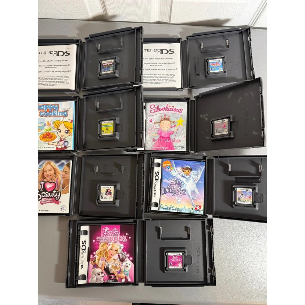 Nintendo DS Game Lot 7 Barbie Dora Hello Kitty Nancy Drew Silverlicious Manuals